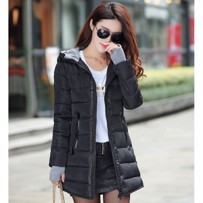 Women's Mid-Length Down Jacket with Hood and Fur Collar
