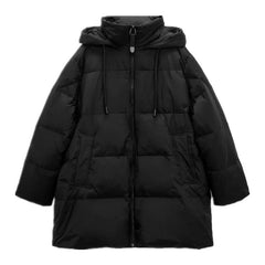 Women's Solid Color Down Jacket with Hood and Zipper