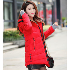 Women's Mid-Length Down Jacket with Hood and Fur Collar