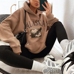 Casual Long Sleeve Eagle Print Hooded Pullover Sweater