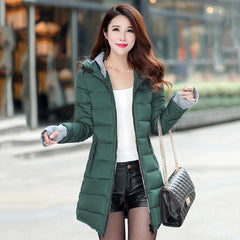 Women's Mid-Length Down Jacket with Hood and Fur Collar