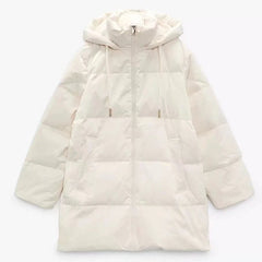 Women's Solid Color Down Jacket with Hood and Zipper