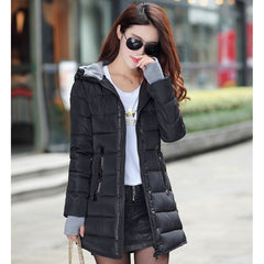 Women's Mid-Length Down Jacket with Hood and Fur Collar