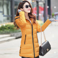 Women's Mid-Length Down Jacket with Hood and Fur Collar