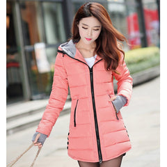 Women's Mid-Length Down Jacket with Hood and Fur Collar